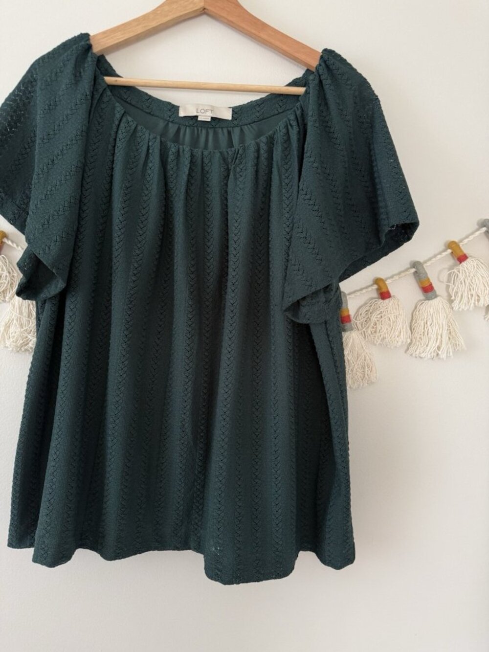 Loft Kelly Green Crochet Eyelet Flutter Sleeve Top Relaxed Cottage Feminine XXL - Picture 4 of 10